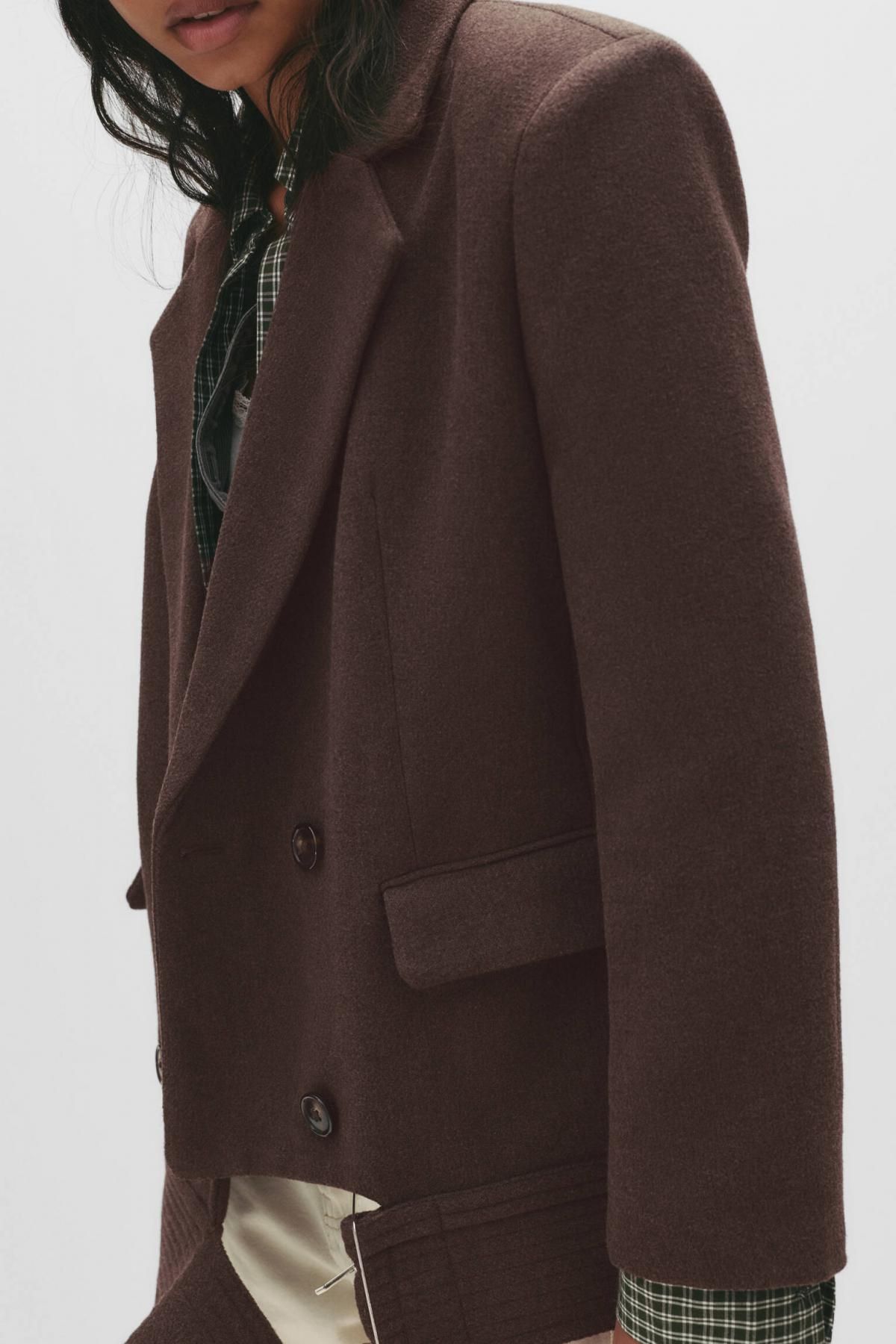 풀앤베어 더블브레스트 브라운 벨트 펠트 숏코트 7800/355 BROWN MARL - 상세 이미지 4