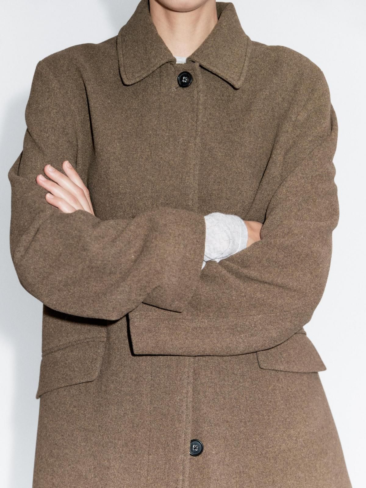 마시모두띠 울 혼방 플랩 포켓 브라운 미디 코트 6460/702 OLIVE - 상세 이미지 5