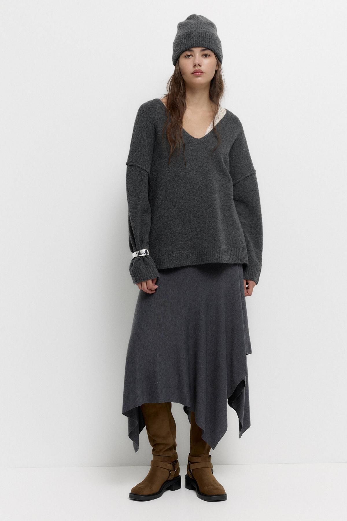 풀앤베어 소프트 울블렌드 브이넥 니트 스웨터 7550/308 ANTHRACITE GREY - 상세 이미지 2