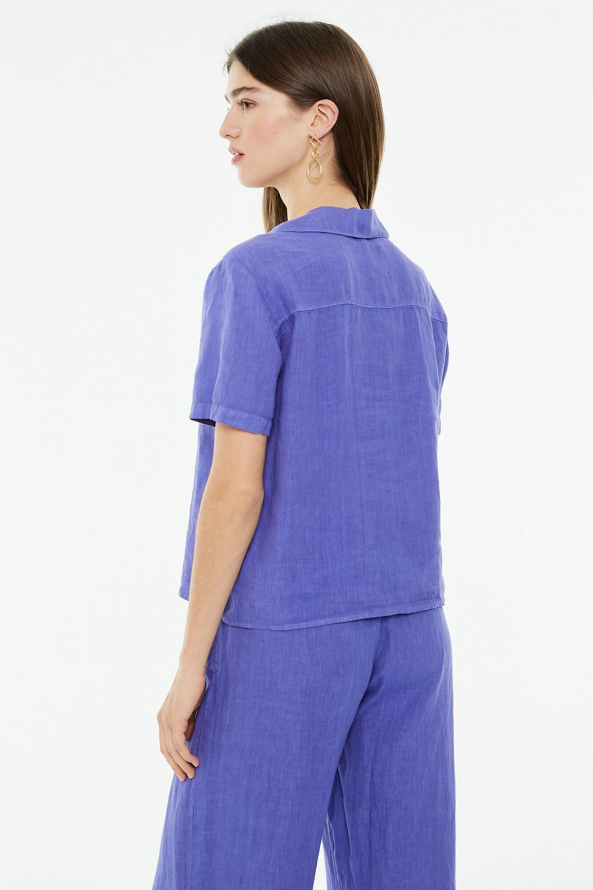 시스템액션 린넨 반팔 레귤러핏 셔츠 5009604 MORADO/LILA - 상세 이미지 3