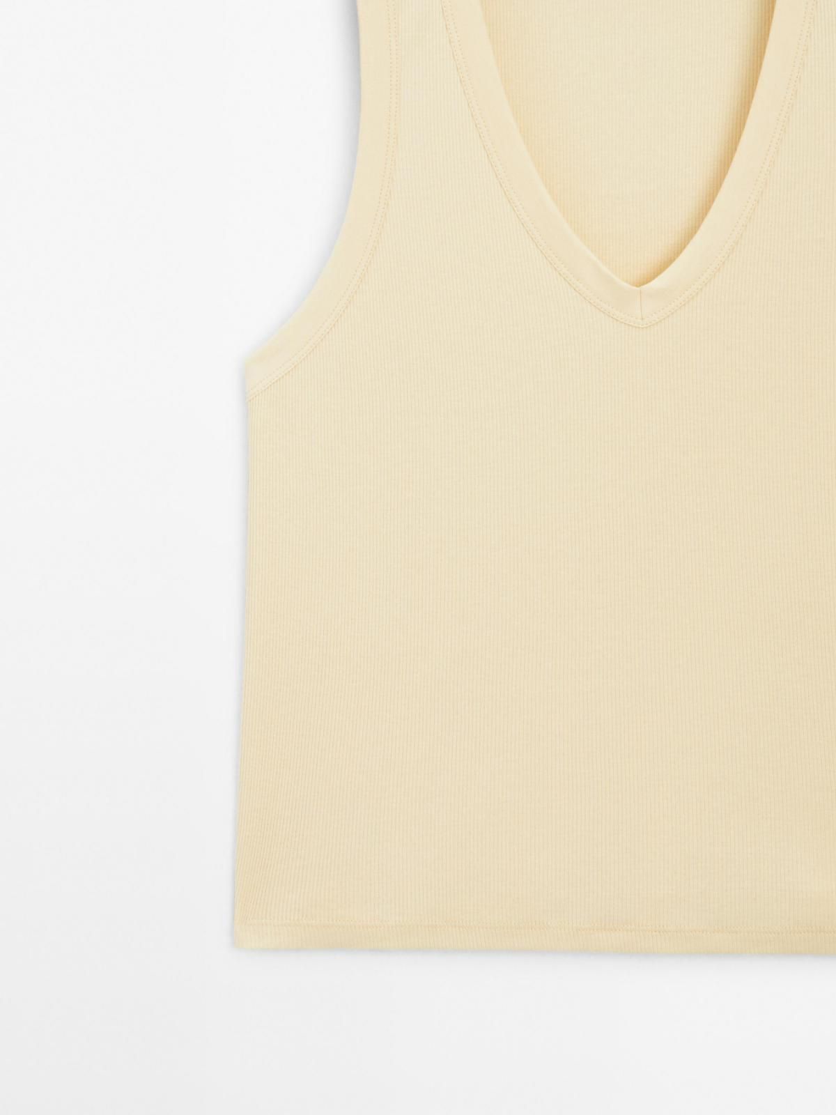 마시모두띠 미니멀 브이넥 100 코튼 민소매 티셔츠 6804/107 PALE YELLOW - 상세 이미지 3