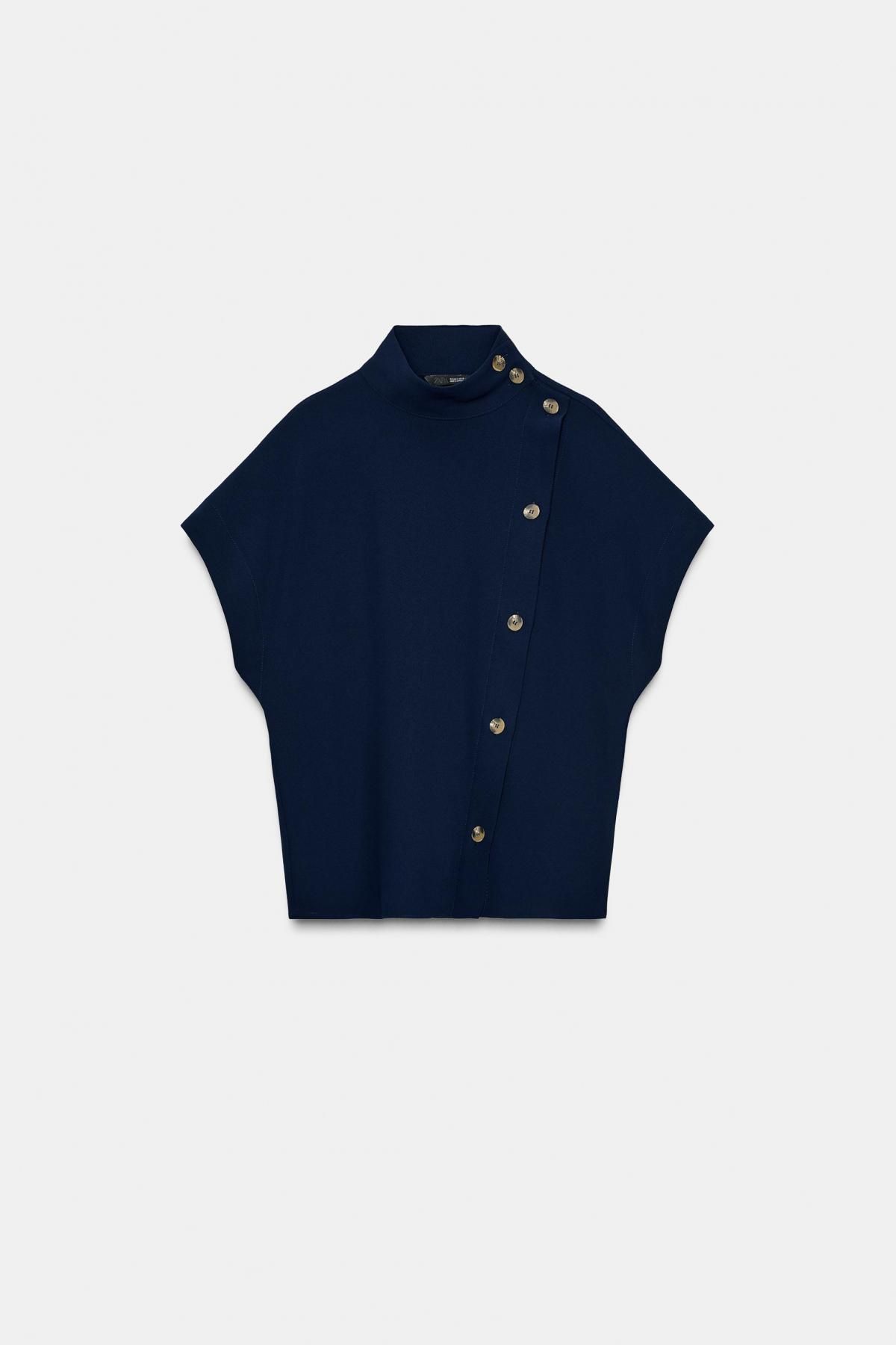 자라 네이비 반팔 하이넥 크로스 버튼 셔츠 8813/572 NAVY BLUE - 메인 이미지
