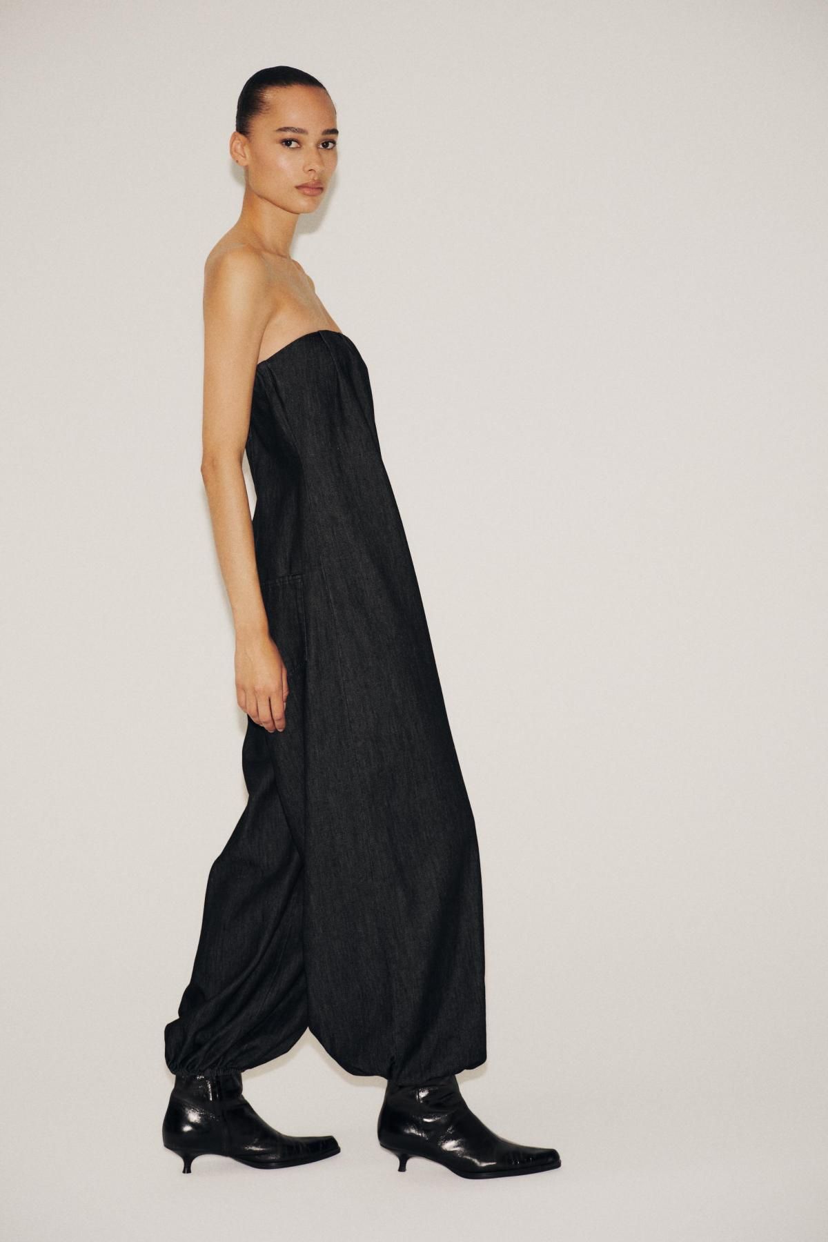 자라 데님 스트레이트핏 오프숄더 점프수트 6929/384 BLACK - 상세 이미지 4