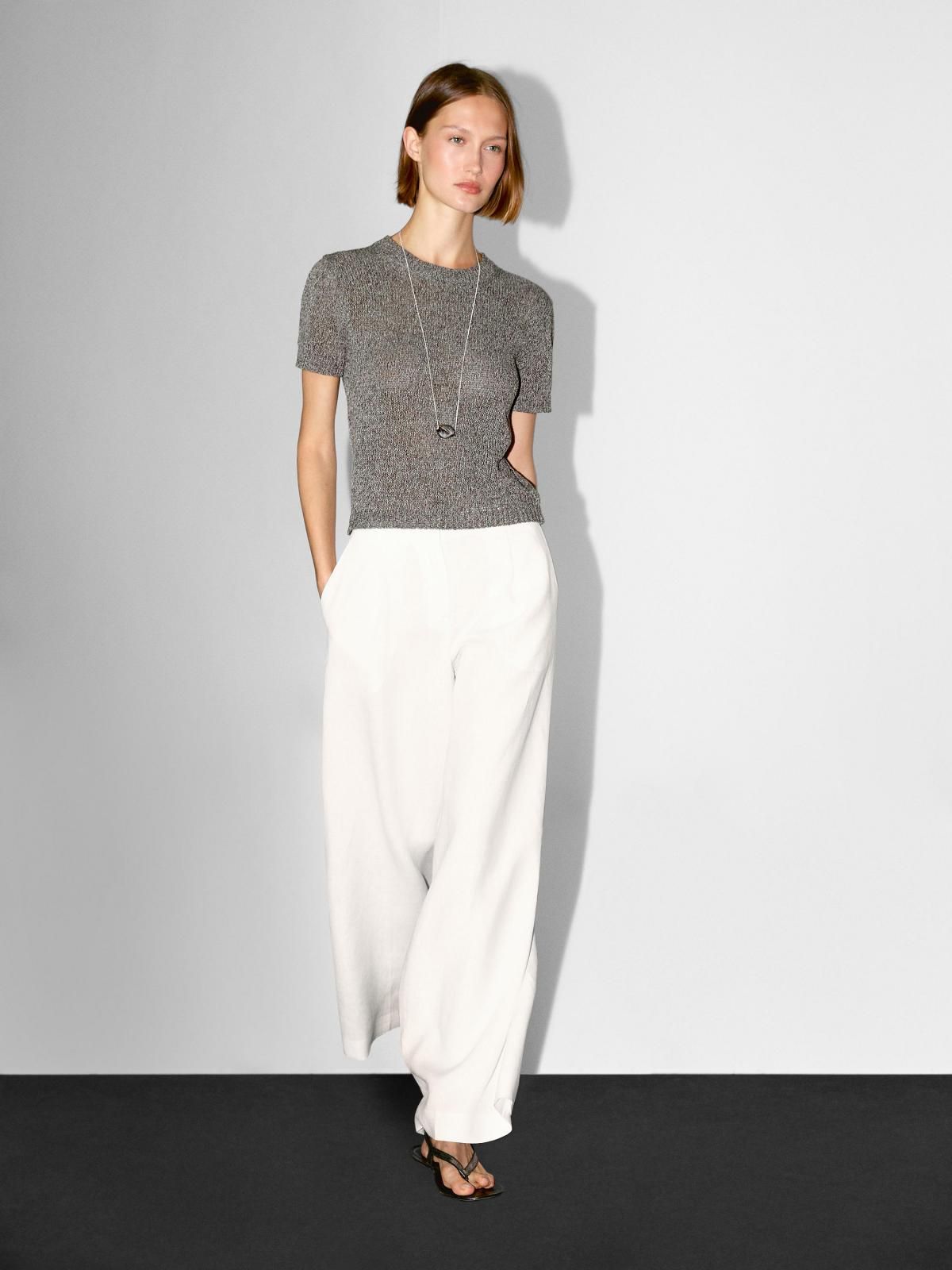 마시모두띠 메탈릭 라운드넥 슬림핏 반팔 니트 스웨터 5761/679 MEDIUM GREY - 상세 이미지 2
