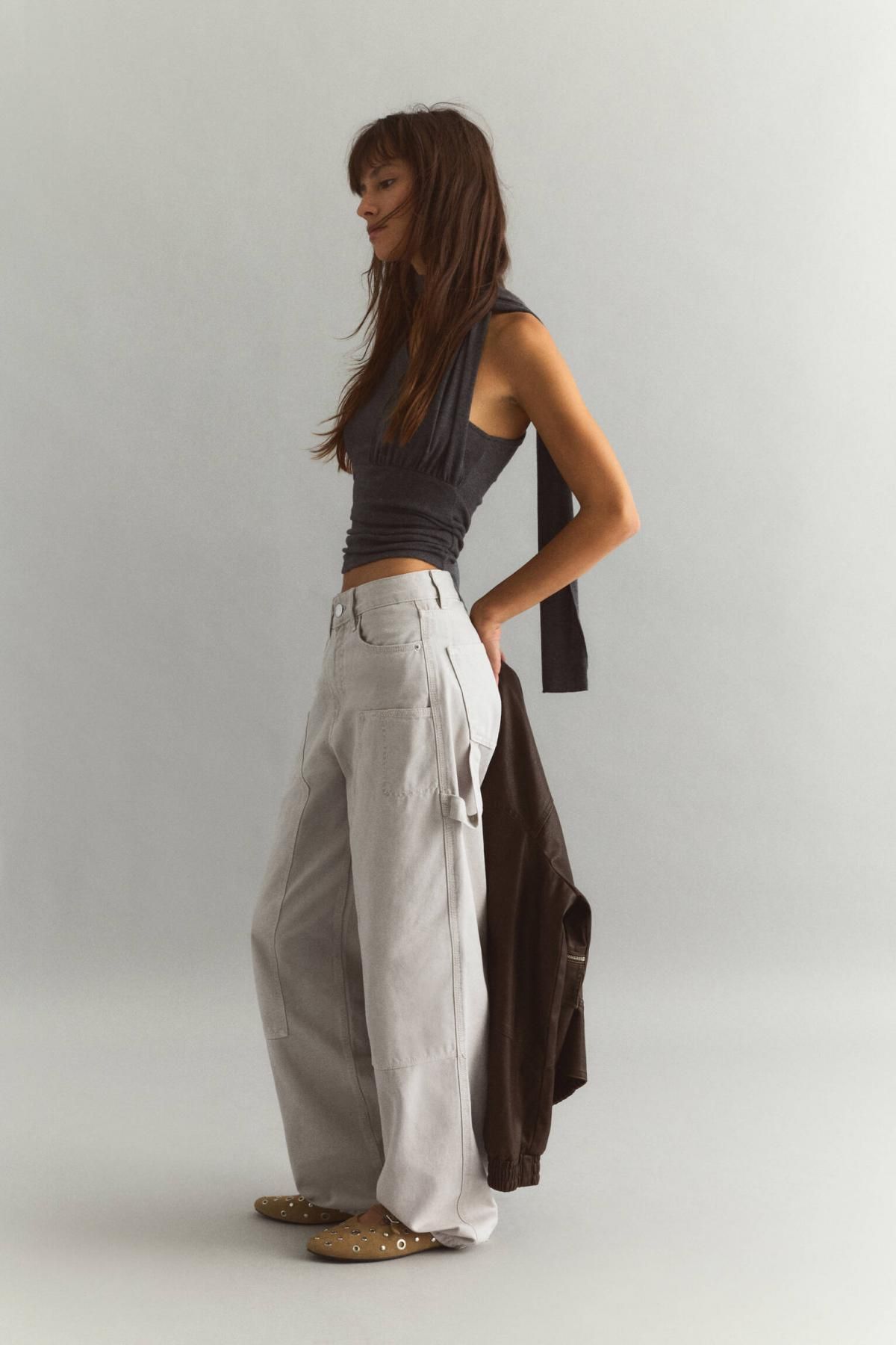 풀앤베어 테크니컬 미드웨이스트 카펜터 와이드 팬츠 7675/365 GREY - 상세 이미지 2