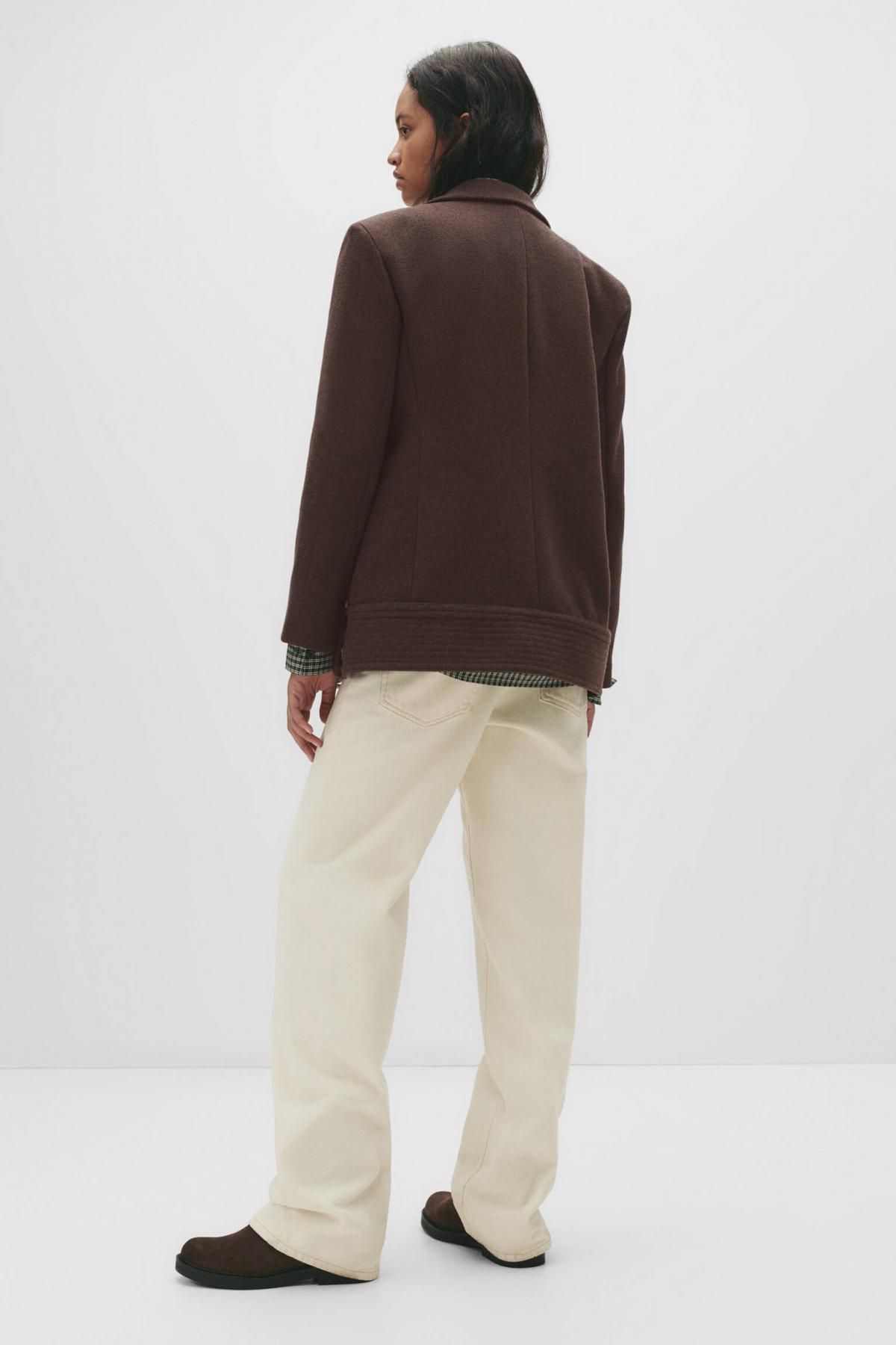 풀앤베어 더블브레스트 브라운 벨트 펠트 숏코트 7800/355 BROWN MARL - 상세 이미지 3