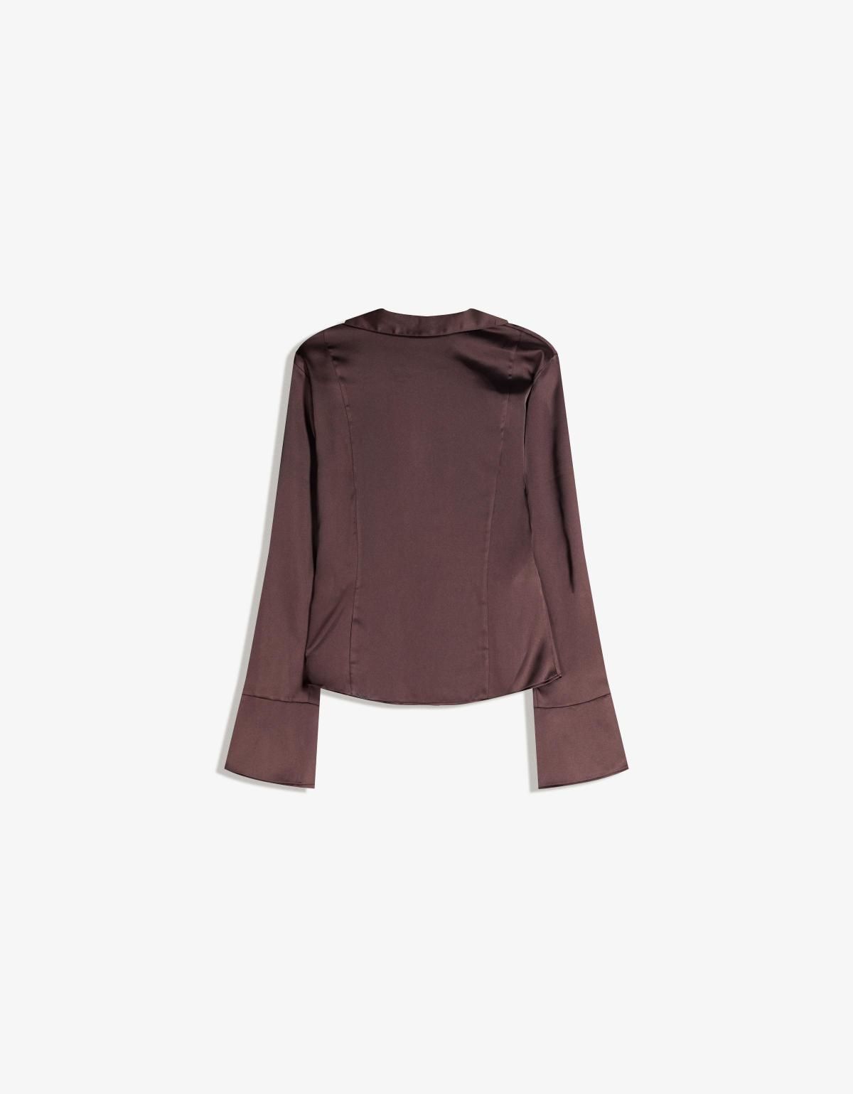 버쉬카 시크 새틴 레이스업 긴팔 셔츠 6275/692 BROWN - 상세 이미지 2