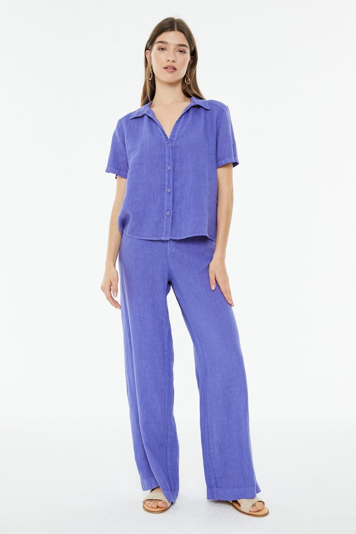 시스템액션 린넨 반팔 레귤러핏 셔츠 5009604 MORADO/LILA - 상세 이미지 2