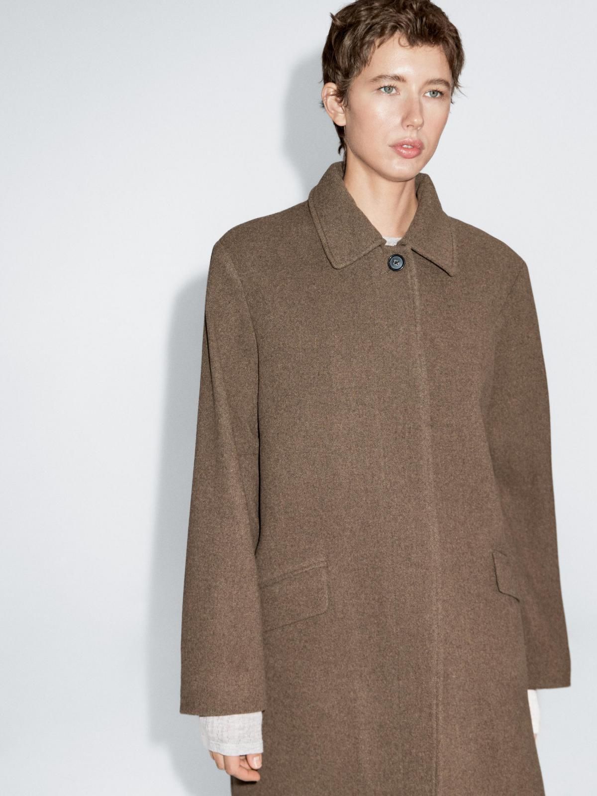 마시모두띠 울 혼방 플랩 포켓 브라운 미디 코트 6460/702 OLIVE - 상세 이미지 4