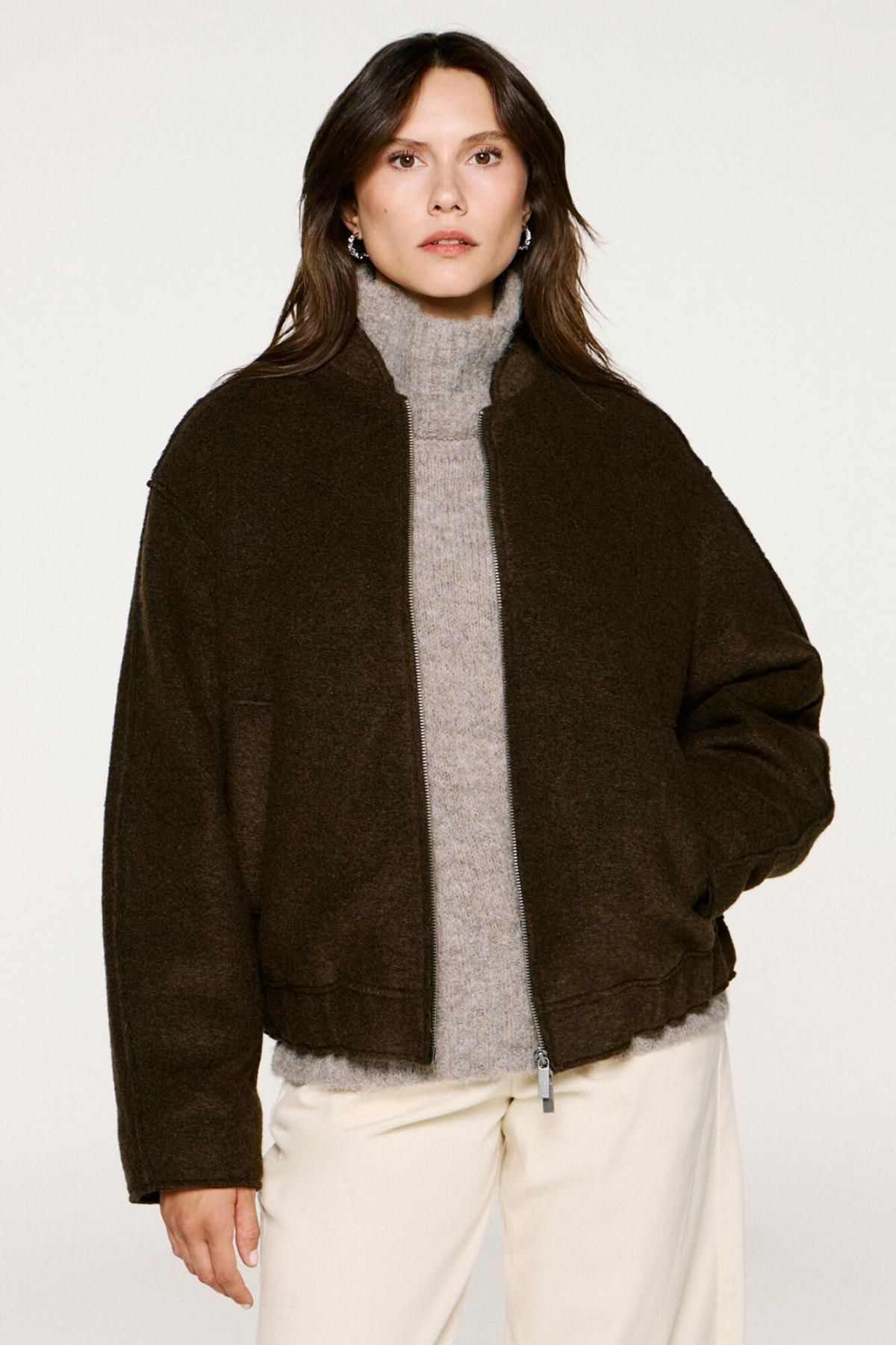 셀렉티드 울 테크니컬 오버핏 봄버 자켓 6432556 MARRON OSCURO - 상품 이미지