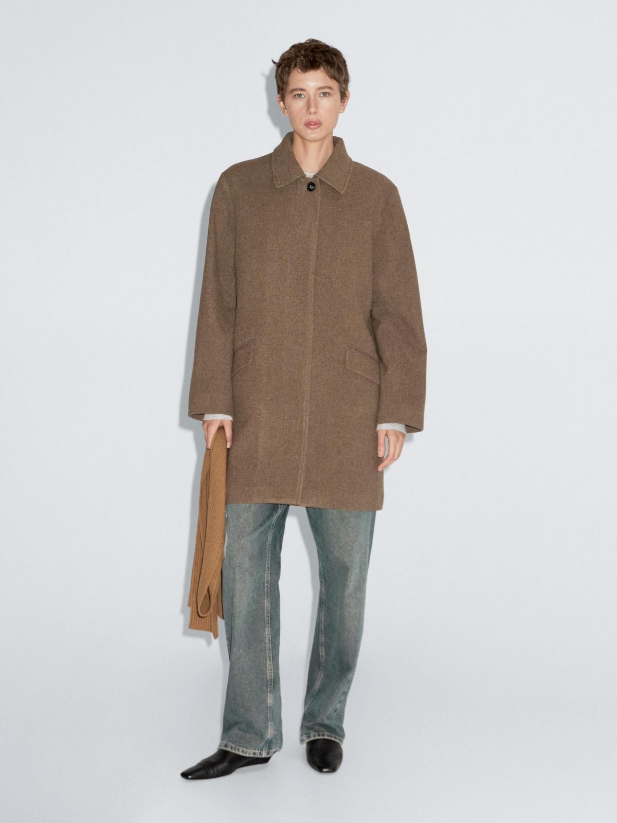 마시모두띠 울 혼방 플랩 포켓 브라운 미디 코트 6460/702 OLIVE - 상세 이미지 2