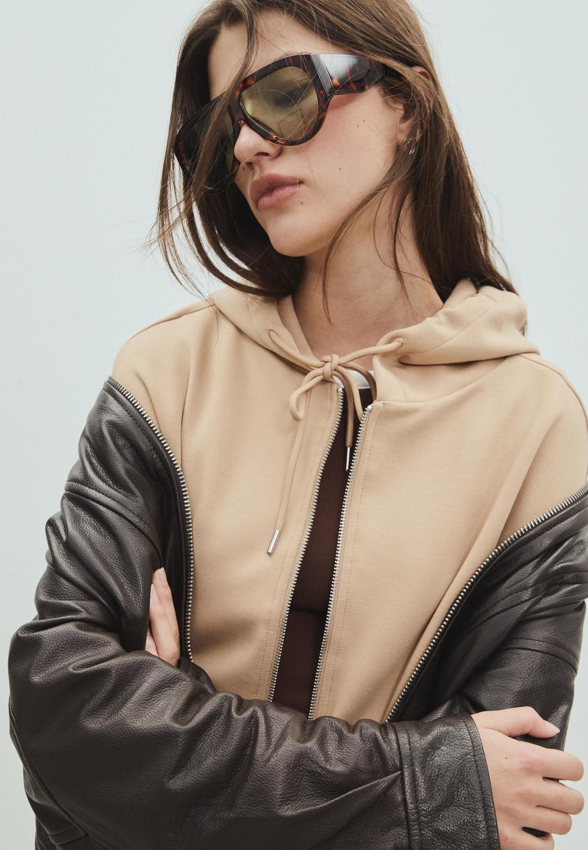 스트라디바리우스 오버핏 베이지 집업 후드티 6513/910 STONE