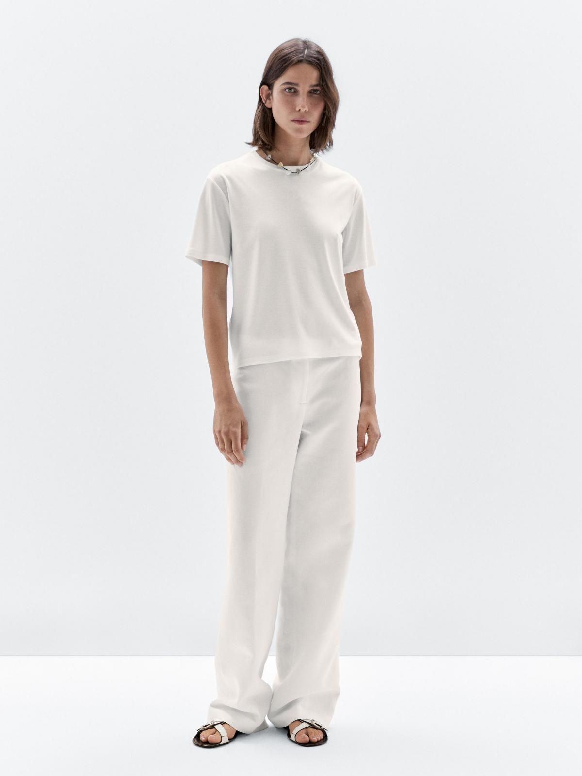 마시모두띠 백라인 디테일 코튼 미니멀 라운드넥 반팔 티셔츠 6830/935 WHITE - 메인 이미지