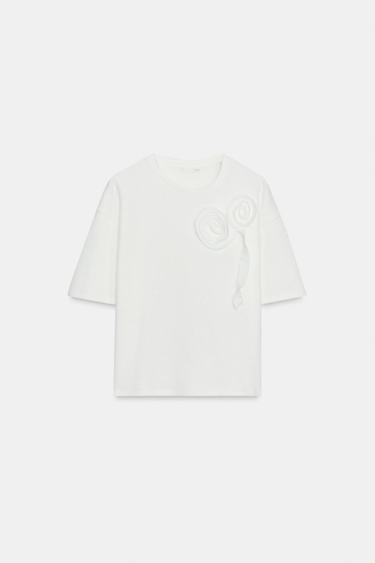 자라 소프트 플라워 레귤러핏 라운드넥 반팔 티셔츠 1131/848 OYSTER-WHITE - 메인 이미지