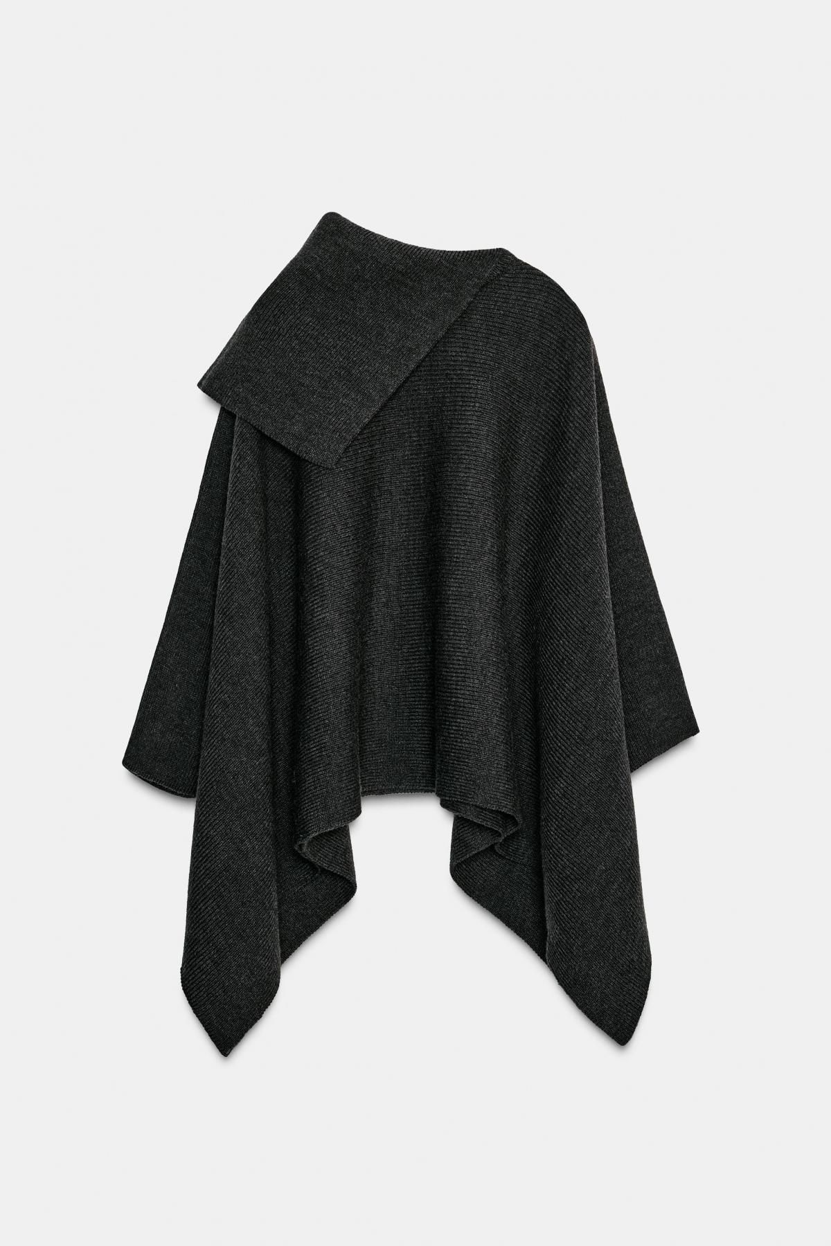 자라 프리미엄 울 리브 니트 비대칭넥 케이프 6771/129 DARK GREY - 메인 이미지