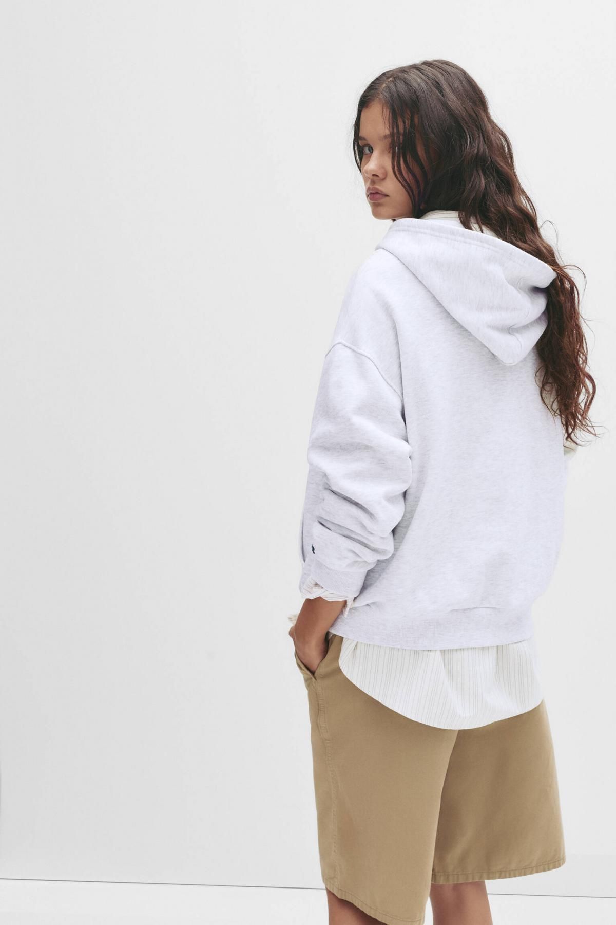 풀앤베어 오버사이즈 라이트그레이 코튼블렌드 후드티 7560/334 GREY MARL - 상세 이미지 3