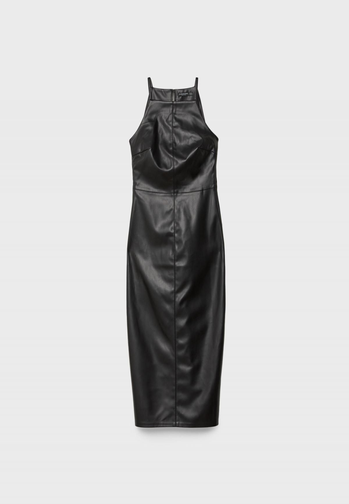 스트라디바리우스 페이크 레더 슬림핏 미디 원피스 6374/879 BLACK - 메인 이미지