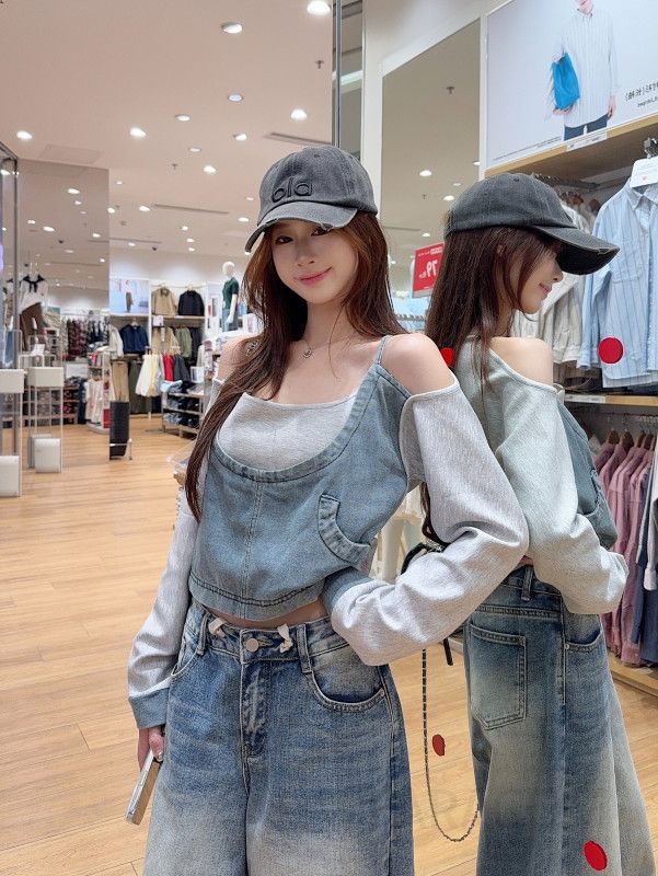 오버핏 오픈숄더 탑 스웨트셔츠 여성용 가을 겨울 따뜻한 착용감 배색 디자인 스타일리시한 데일리룩 트렌디한 캐주얼 - 상세 이미지 2