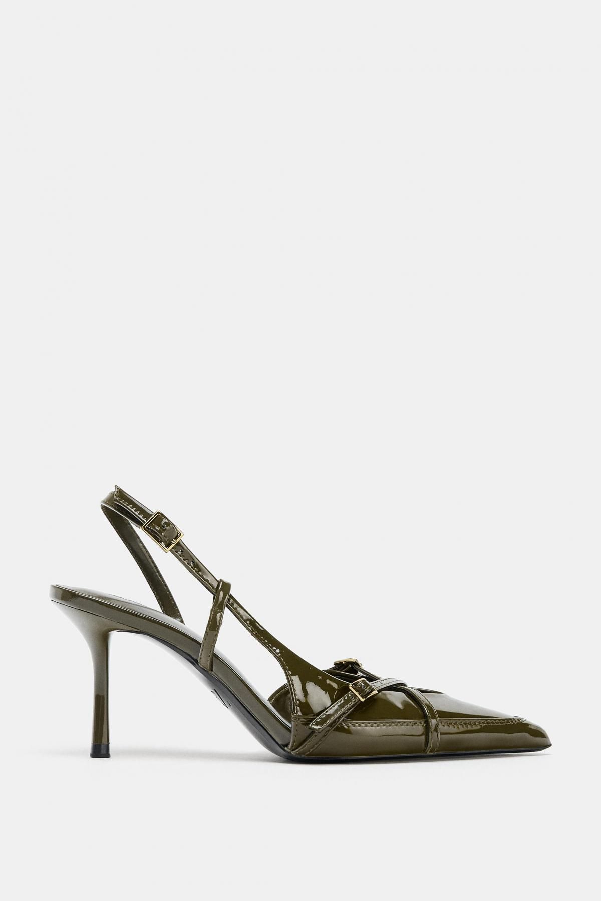 자라 스트랩 버클 스틸레토 힐 슈즈 3208/410 DARK KHAKI GREEN - 메인 이미지