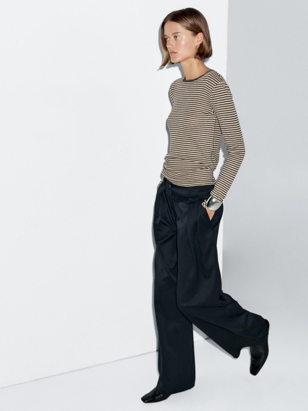 마시모두띠 스트라이프 코튼블렌드 크루넥 긴팔 티셔츠 6286/106 GREY MARL - 상세 이미지 4