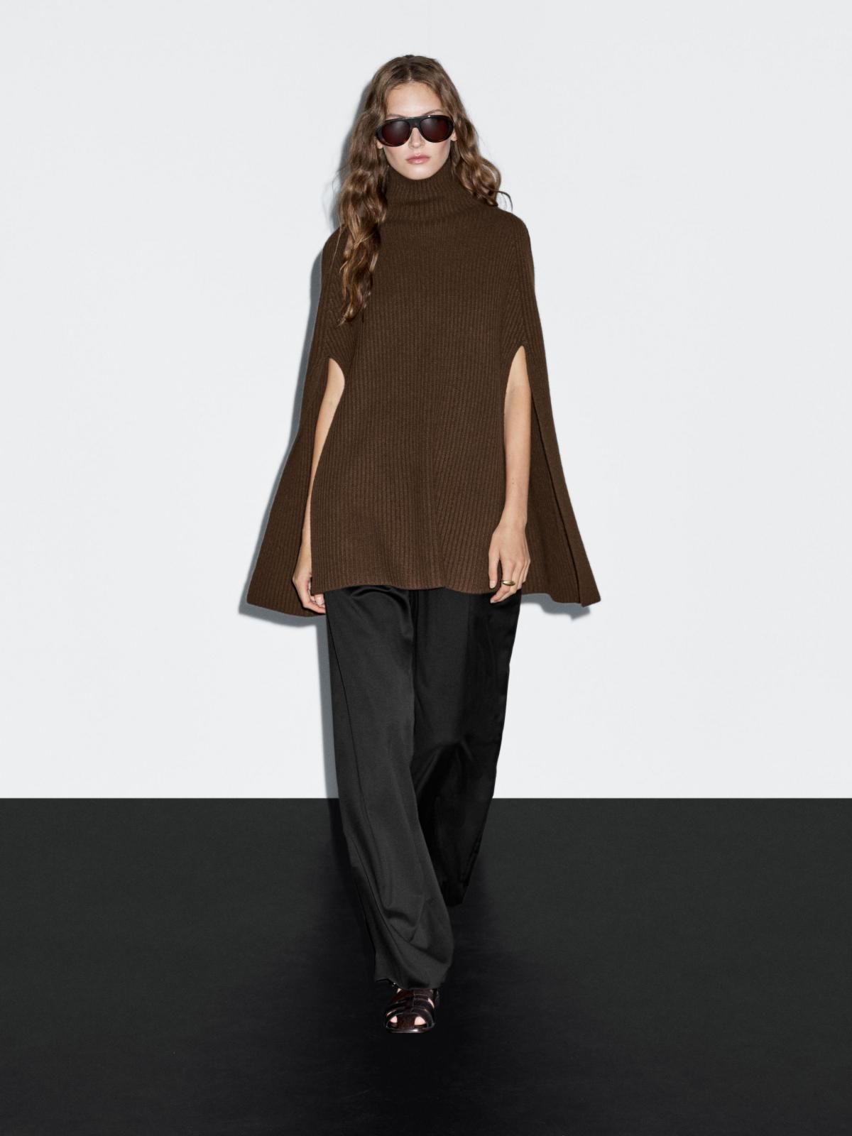 마시모두띠 브라운 하이넥 100 울 니트 케이프 코트 5752/535 MOLE BROWN - 상세 이미지 4