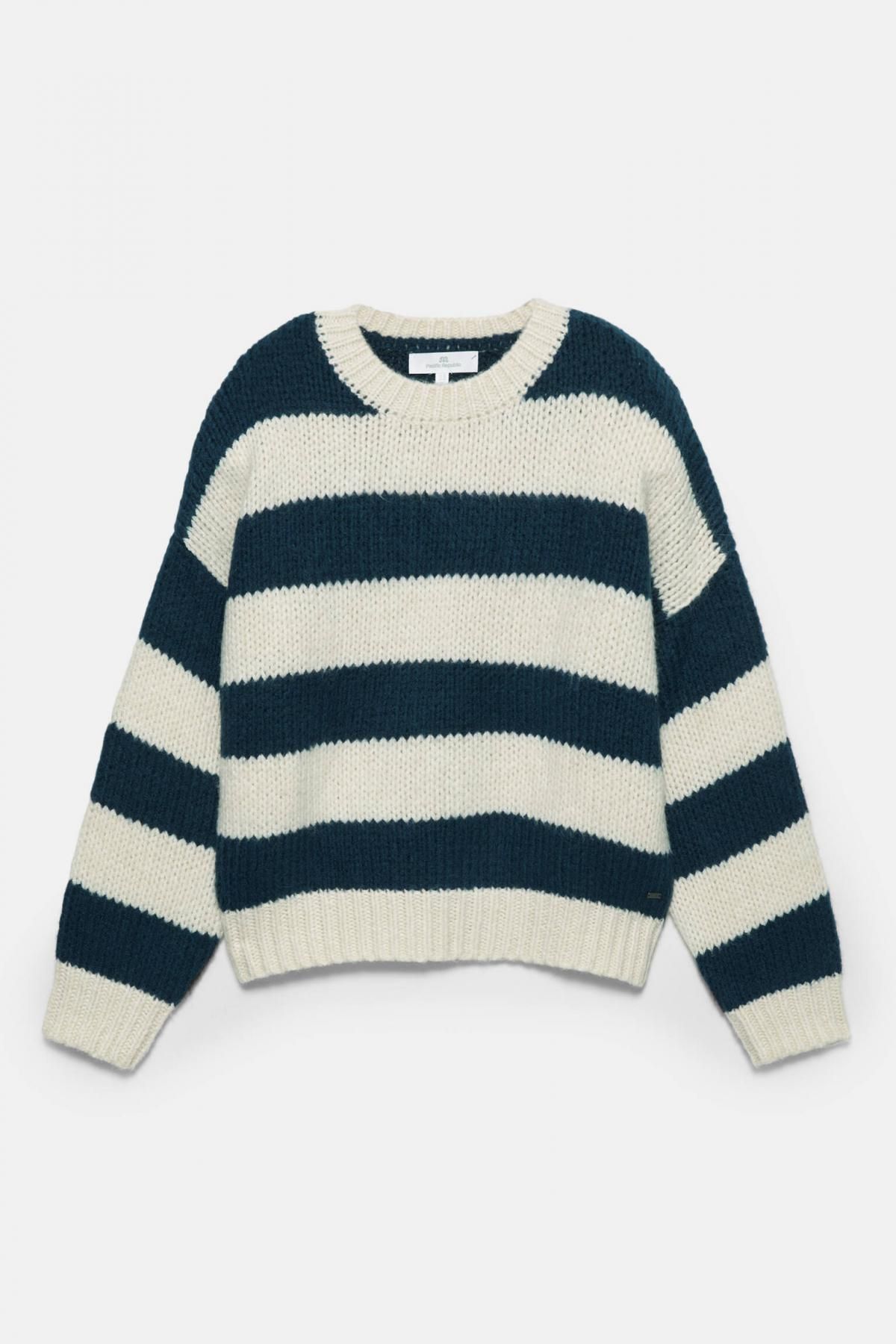 풀앤베어 스트라이프 라운드넥 청키 니트 스웨터 7550/339 NAVY - 상품 이미지