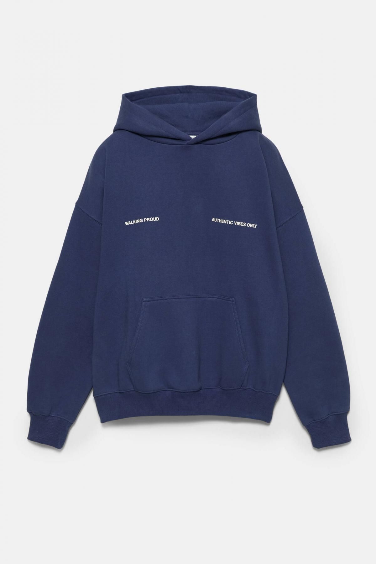 풀앤베어 오버핏 다크블루 코튼블렌드 슬로건 후드티 7560/338 NAVY - 상품 이미지