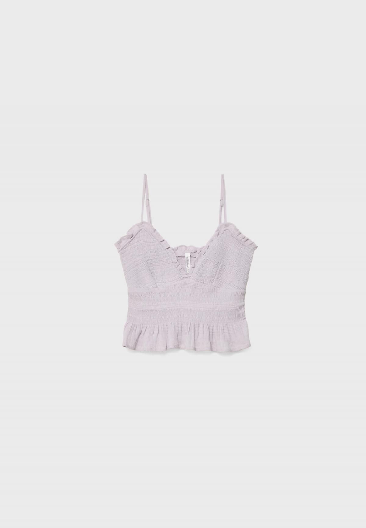 스트라디바리우스 러플 브이넥 슬림핏 민소매 탑 7158/585 LILAC - 상품 이미지