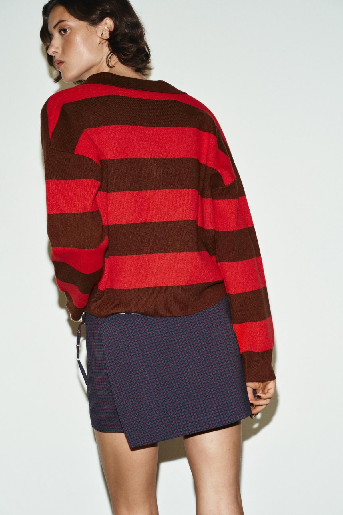 자라 체크 플리츠 벨트 스커트 팬츠 3152/523 RED/NAVY - 상세 이미지 5