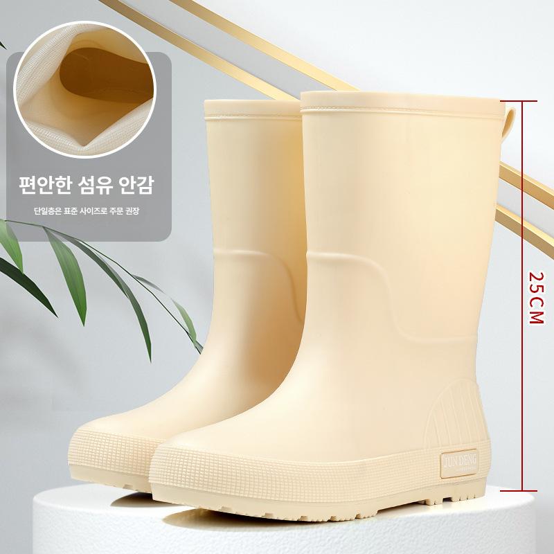 여성 PVC 방수 미끄럼방지 레인부츠 패션 장화 겨울 신발 313 미드로우 블랙 35-36 이미지 7