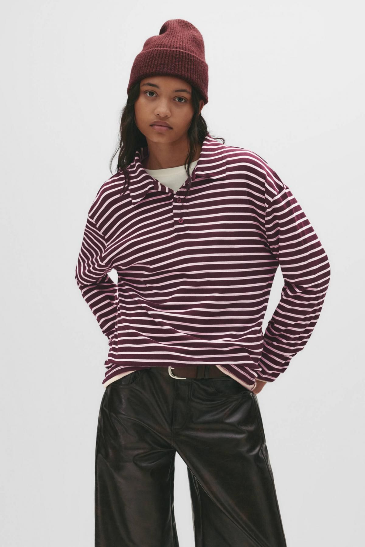 풀앤베어 버건디 스트라이프 긴팔 폴로 티셔츠 7153/322 STRIPED - 상세 이미지 3