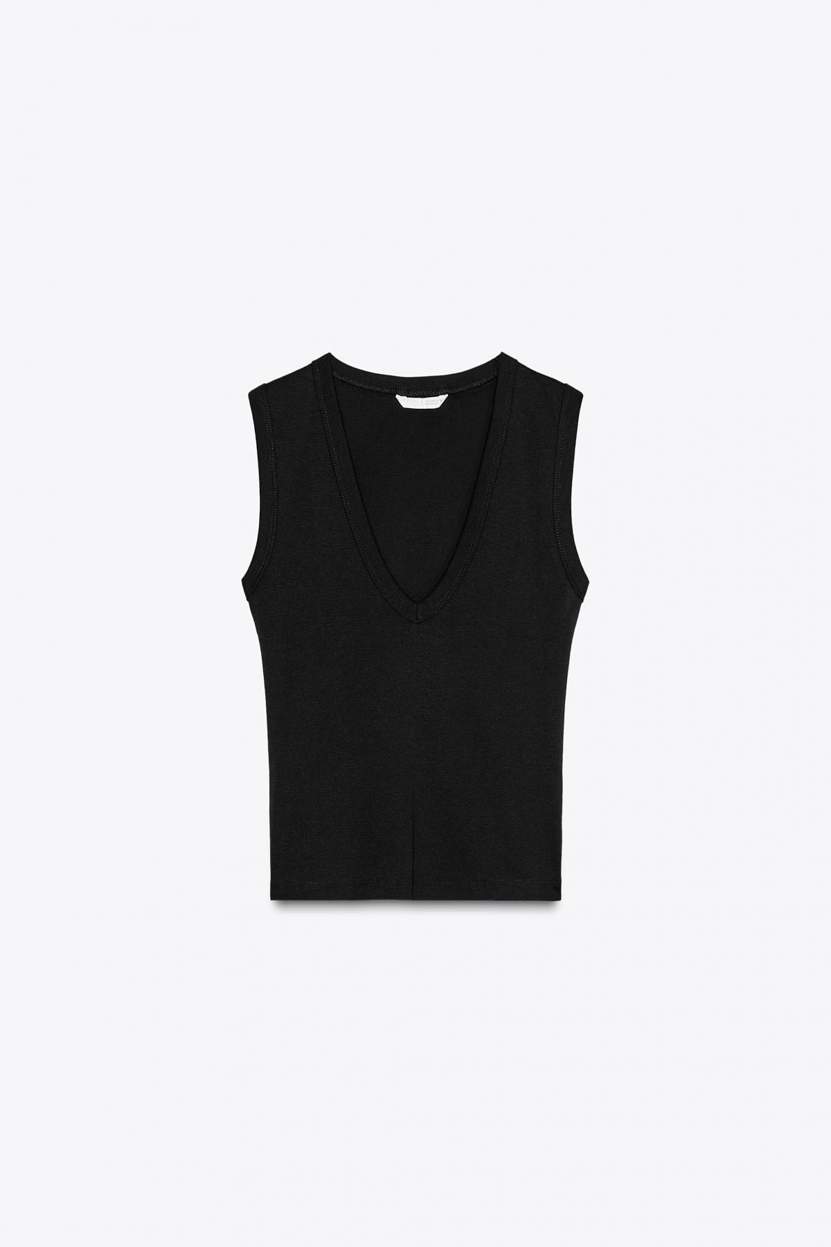 자라 슬림핏 브이넥 민소매 티셔츠 4174/319 BLACK - 메인 이미지
