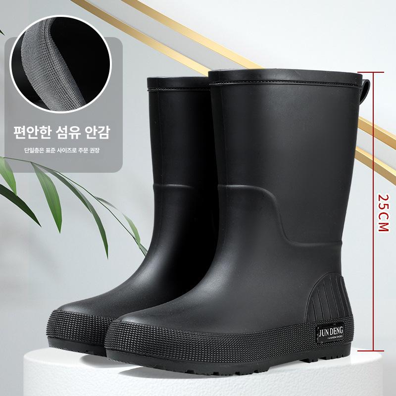 여성 PVC 방수 미끄럼방지 레인부츠 패션 장화 겨울 신발 313 미드로우 블랙 35-36 - 상세 이미지 5