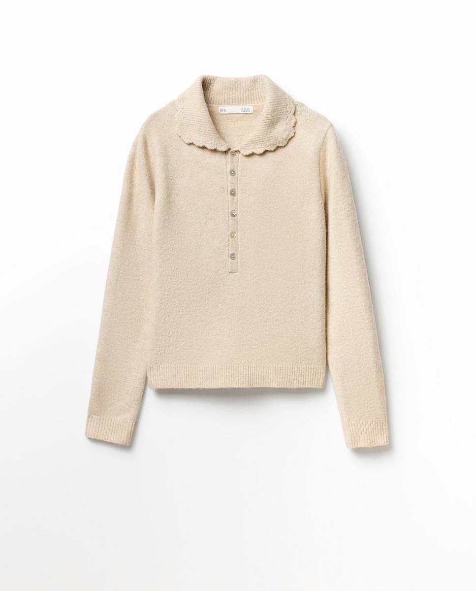 스페라 크로셰 폴로카라 니트 스웨터 58212507626 BEIGE - 상품 이미지