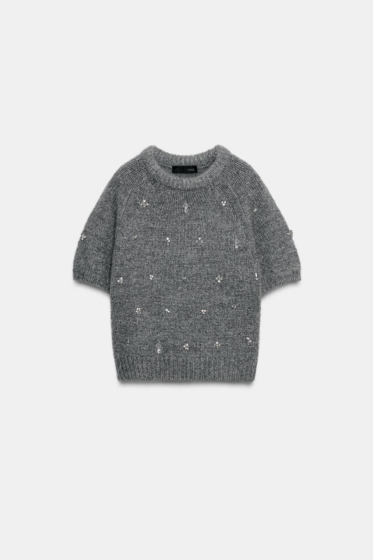 자라 주얼비즈 라운드넥 반팔 니트 스웨터 2893/127 GREY - 상품 이미지