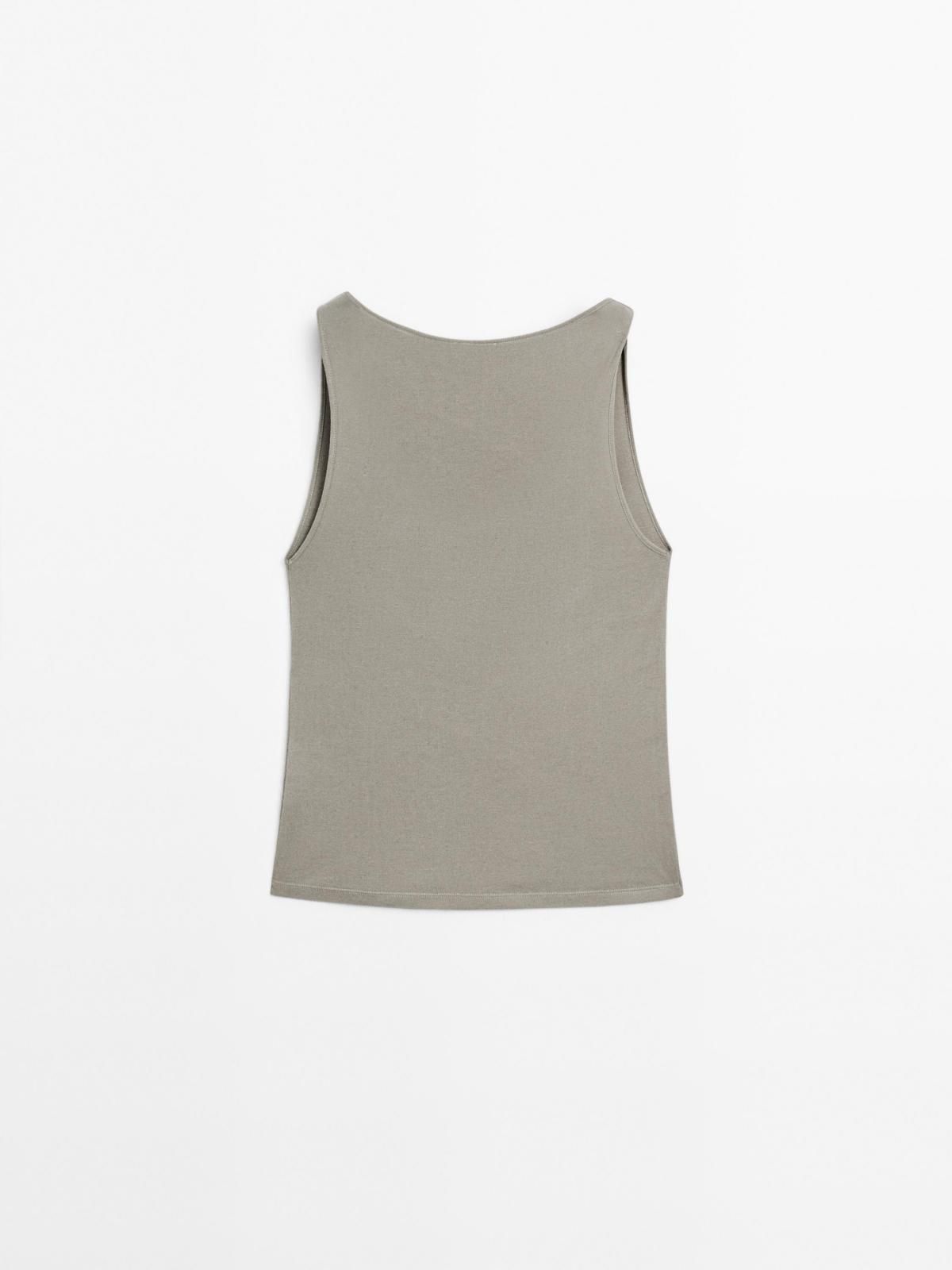 마시모두띠 100 코튼 드레이프 숄더 민소매 탑 6833/517 PALE KHAKI - 상세 이미지 5