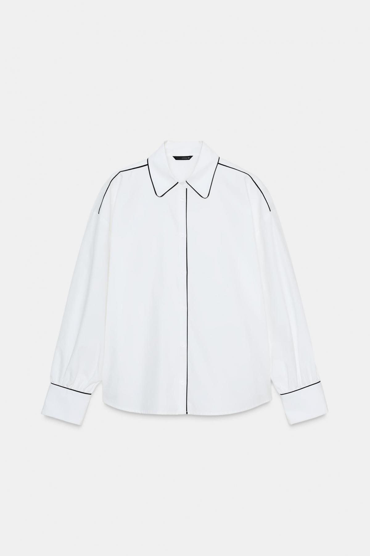 자라 배색 파이핑 루즈핏 포플린 긴팔 셔츠 7969/238 BLACK / WHITE - 메인 이미지