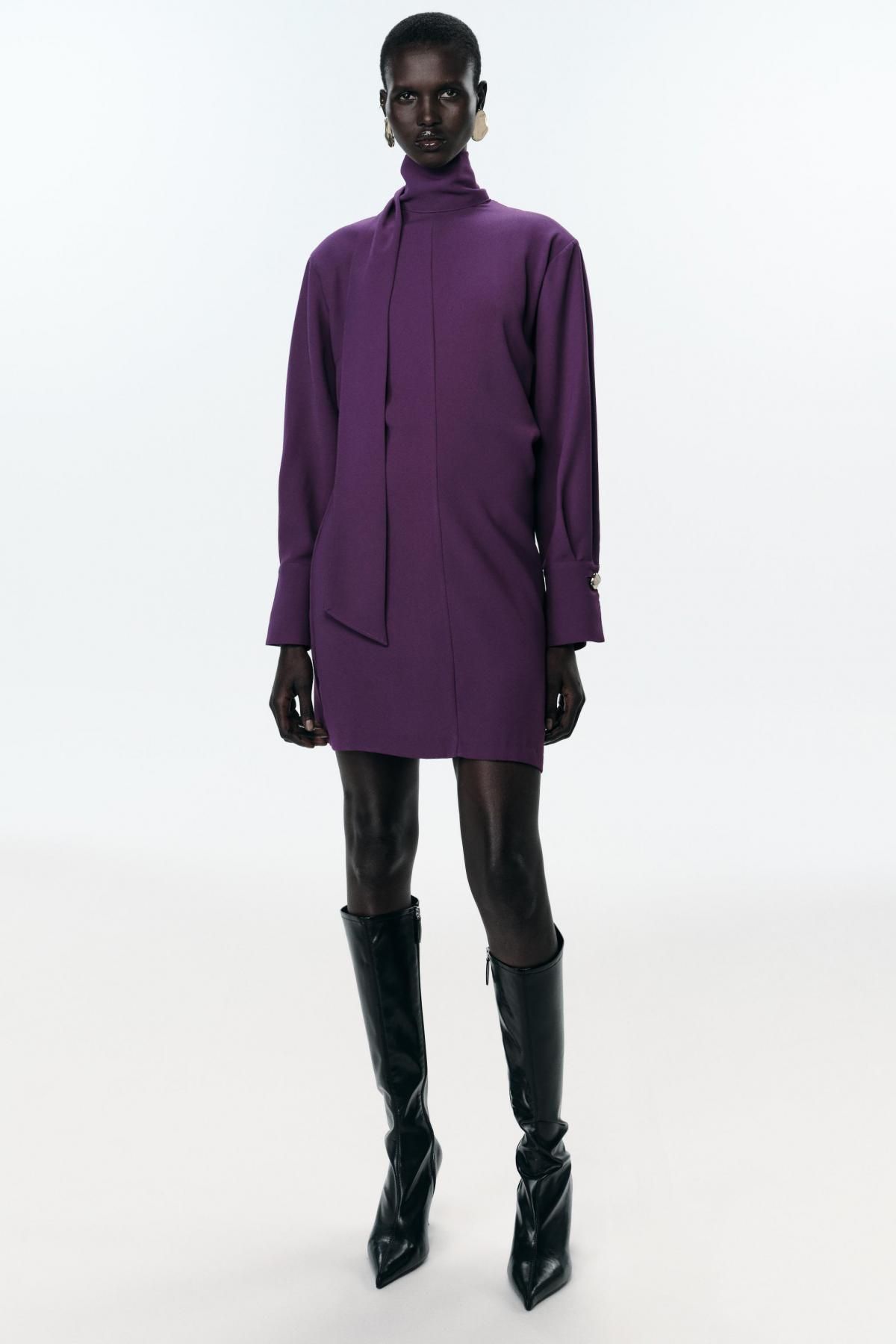 자라 퍼플 하이넥 스카프 미니 원피스 5029/197 AUBERGINE - 상세 이미지 2