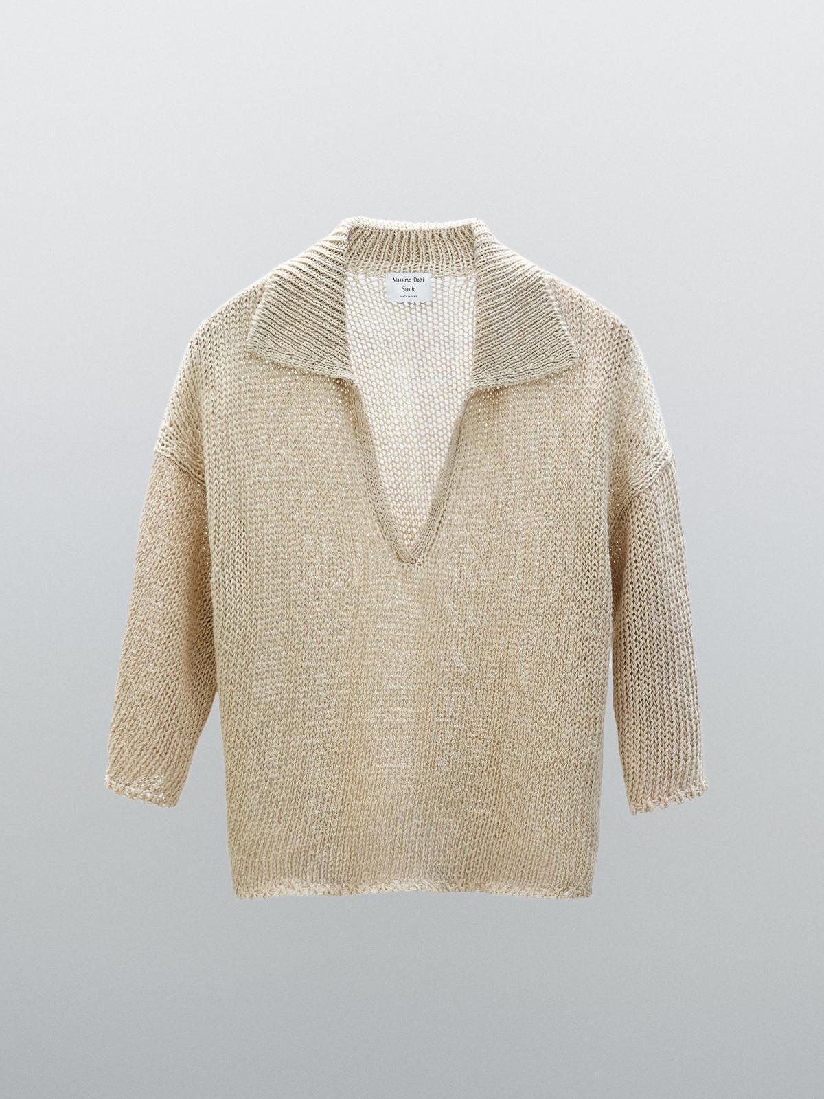 마시모두띠 오픈칼라 릴렉스핏 헴프 니트 반팔 폴로 스웨터 9435/953 BEIGE - 상품 이미지