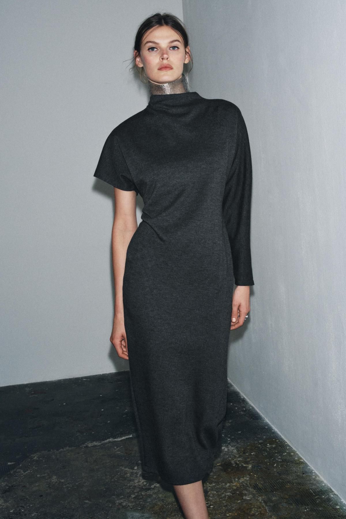 자라 모던 테크니컬 비대칭 롱 원피스 5039/485 ANTHRACITE GREY - 상세 이미지 3