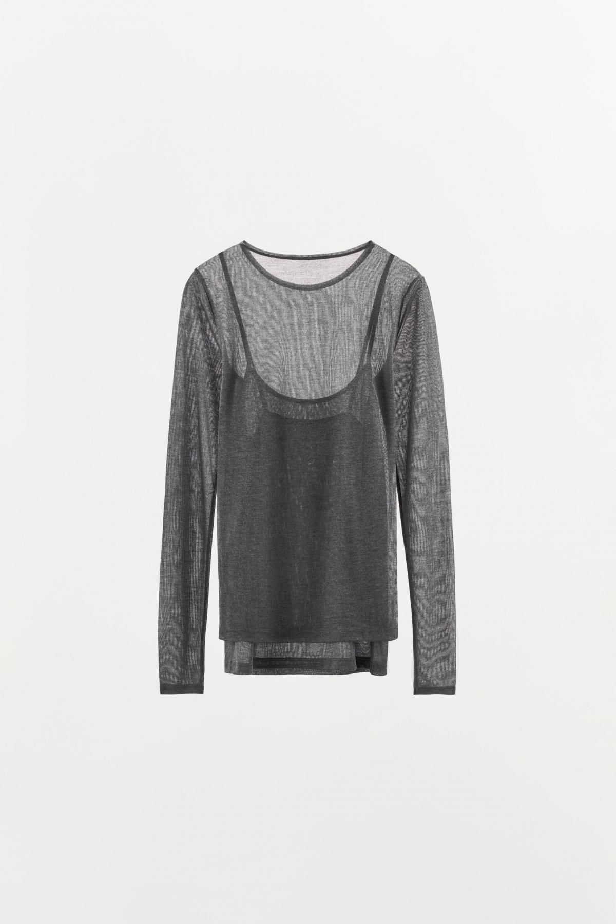 자라 레이어드 슬림핏 라운드넥 긴팔 티셔츠 0858/461 GREY MARL - 상세 이미지 5