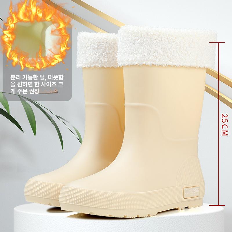 여성 PVC 방수 미끄럼방지 레인부츠 패션 장화 겨울 신발 313 미드로우 블랙 35-36 이미지 8