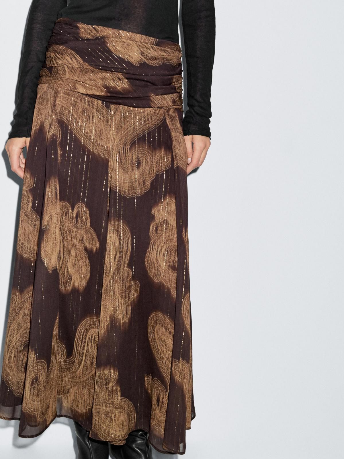 마시모두띠 페이즐리 플리츠 메탈릭 라인 미디 스커트 5221/878 BROWN - 상세 이미지 3
