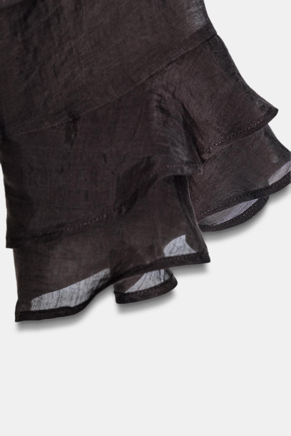 자라 러플 블랙 쉬폰 라운드넥 블라우스 3666/178 DARK BROWN 이미지 8