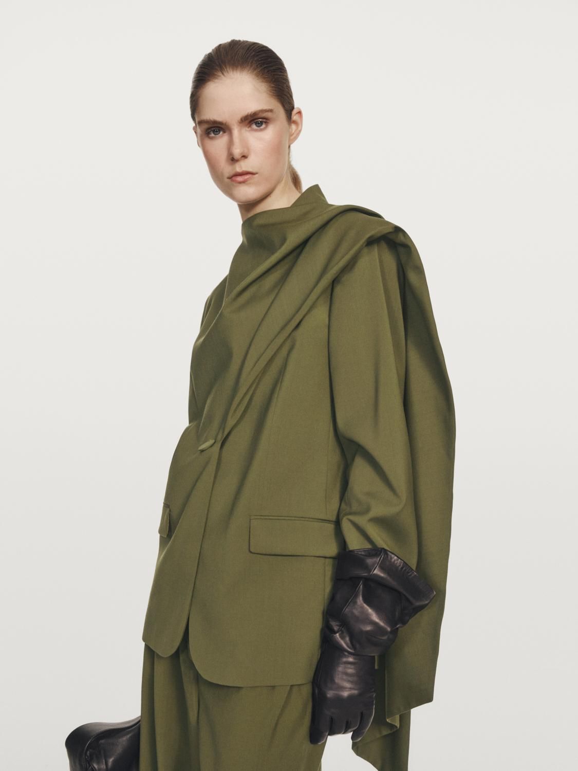 마시모두띠 울 테일러드 스카프 디테일 재킷 9504/951 MOSS GREEN - 상세 이미지 3