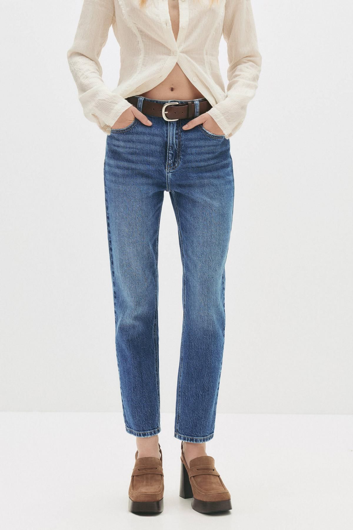 풀앤베어 하이라이즈 슬림핏 스트레치 데님 청바지 7683/347 MEDIUM BLUE - 메인 이미지