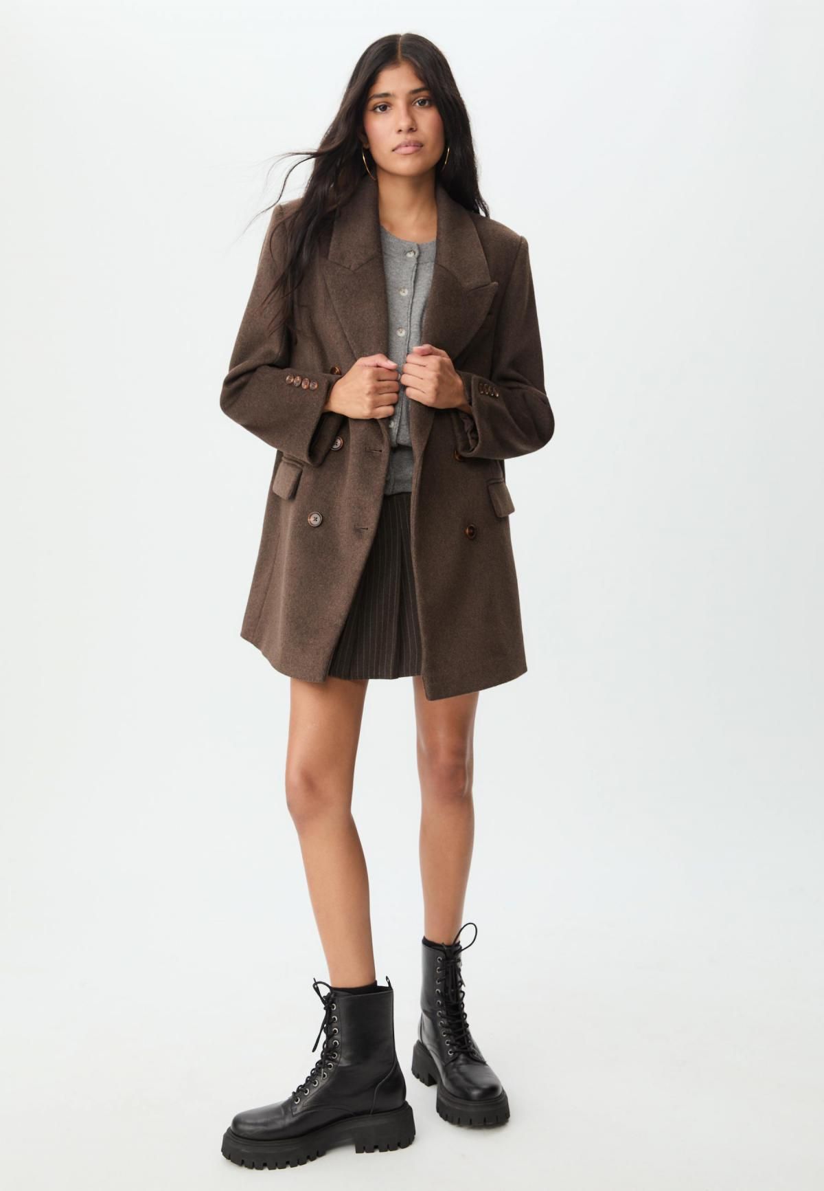 스트라디바리우스 클래식 더블브레스트 레귤러핏 코트 8473/771 BROWN - 상세 이미지 4