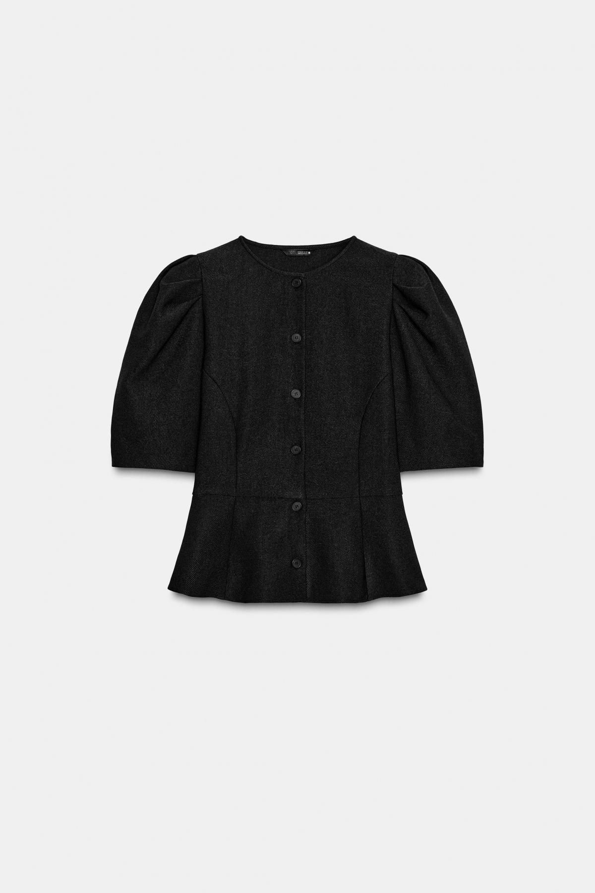 자라 퍼프 슬리브 블랙 페블럼 블라우스 8991/591 ANTHRACITE GREY - 메인 이미지
