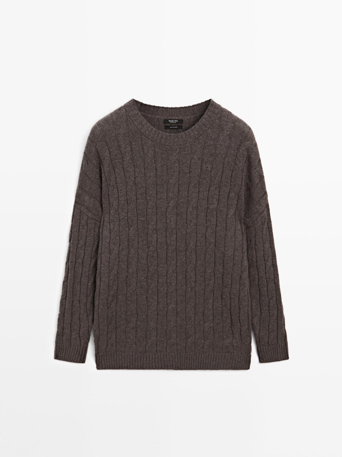마시모두띠 프리미엄 캐시미어 라운드넥 케이블 니트 스웨터 5621/565 ANTHRACITE GREY - 상품 이미지