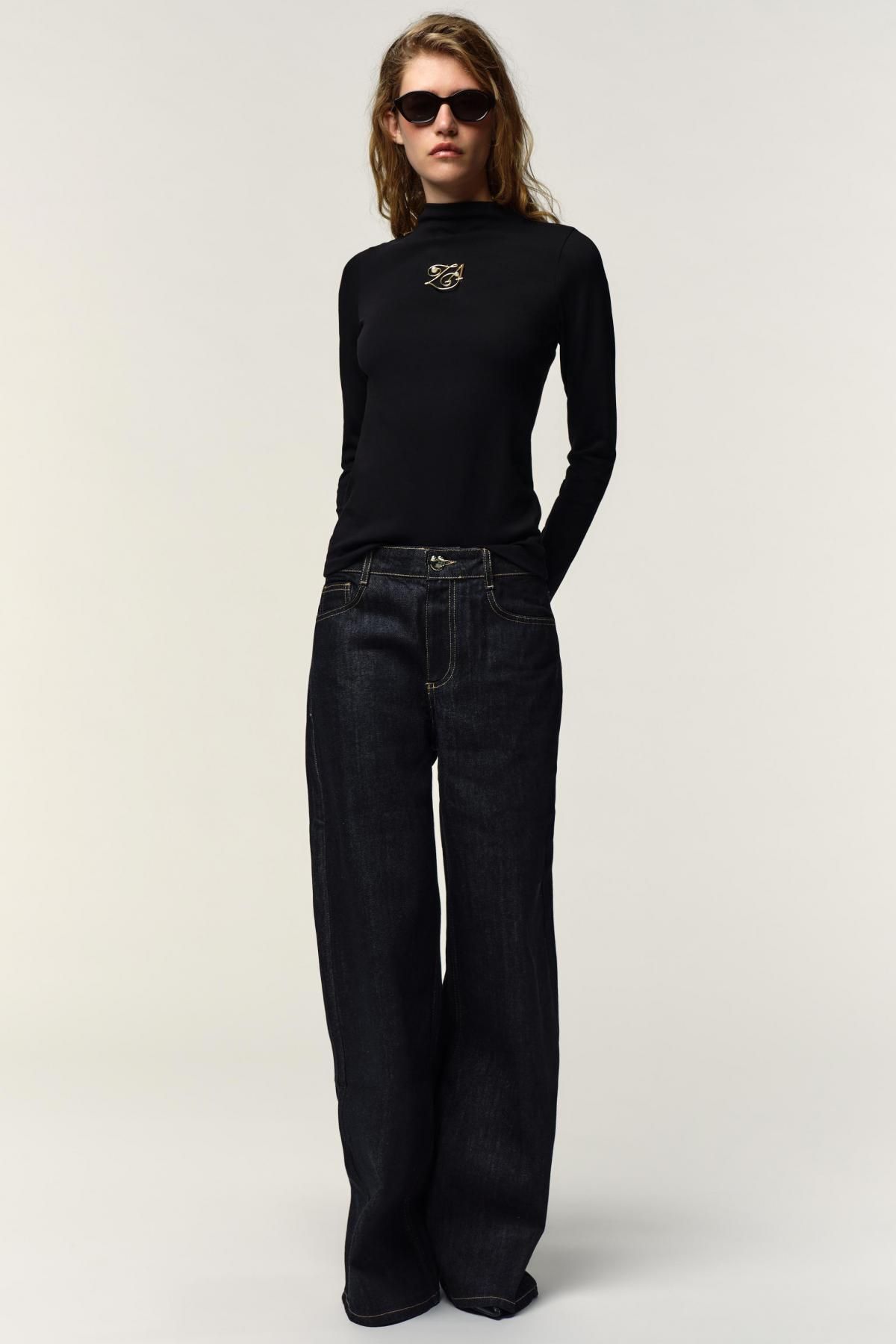 자라 슬림핏 하이넥 브로치 블랙 긴팔 티셔츠 1165/857 BLACK - 상세 이미지 2